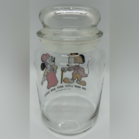 Vintage Mickey & Minnie Mouse Anchor Hocking Glass Candy Jar with Lid. - Picture 3 of 5